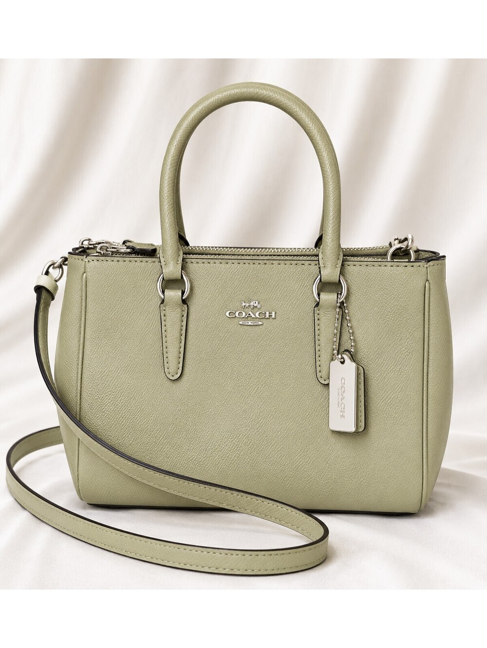 Beautiful Coach Mini Surrey Carryall in a hard-to-find Pale Green/Silver